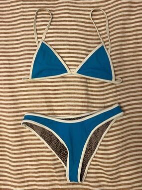 Acacia Blue Triangle Bikini Set with White Piping